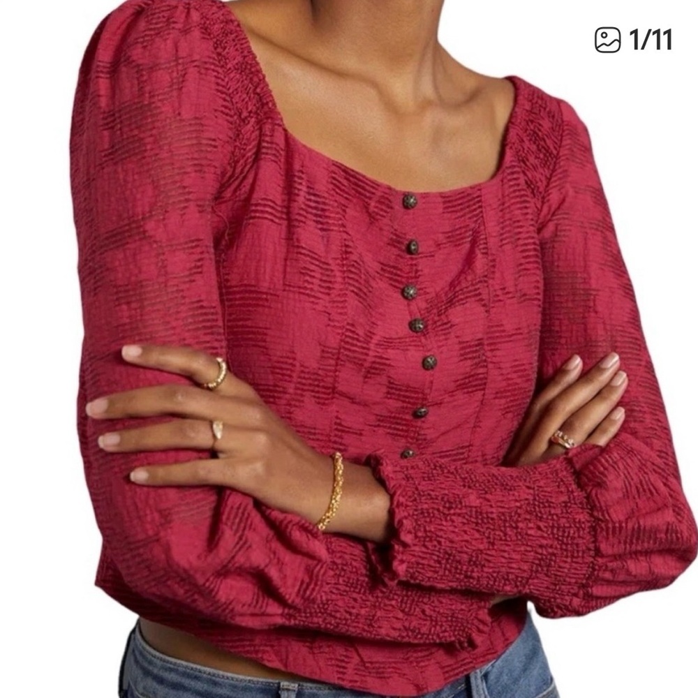 Anthropologie Textured Puff-Sleeve Blouse